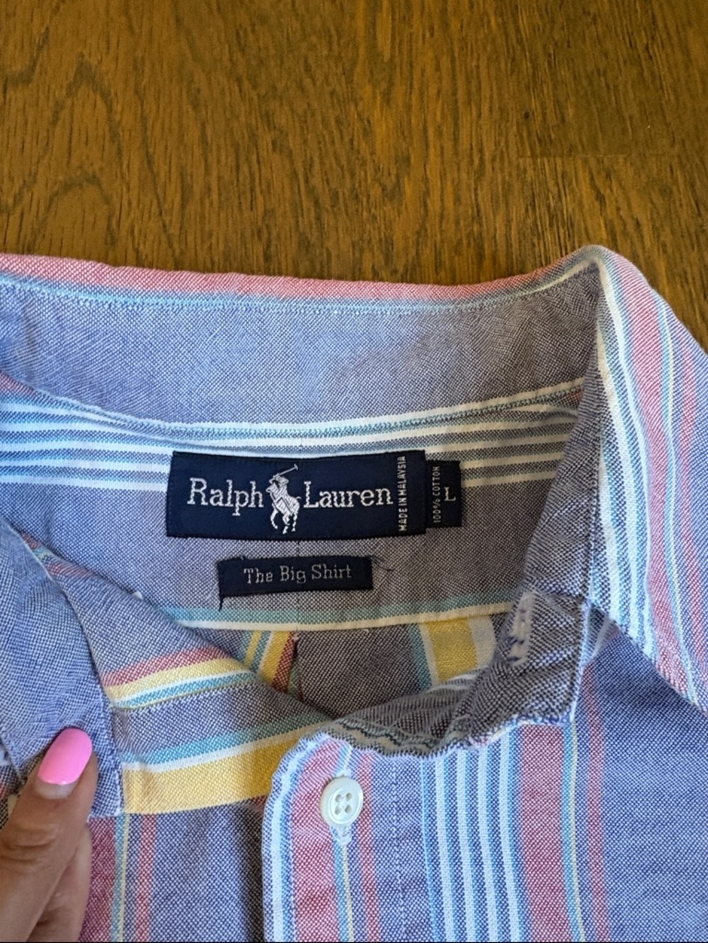 Ralph Lauren men’s vintage Blue, White, Yellow & Pink Striped Button-Down Shirt - Picture 3 of 4